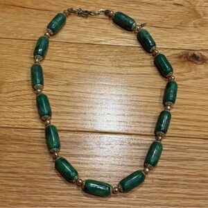 Green Barrel Bead Necklace with Gold Accent Beads